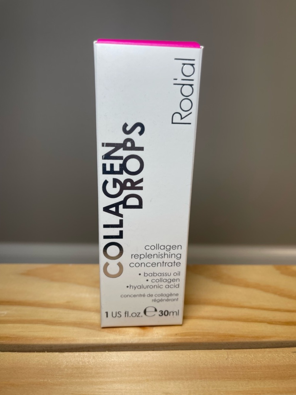 Rodial White Box with Pink Trim - Collagen Serum Packaging